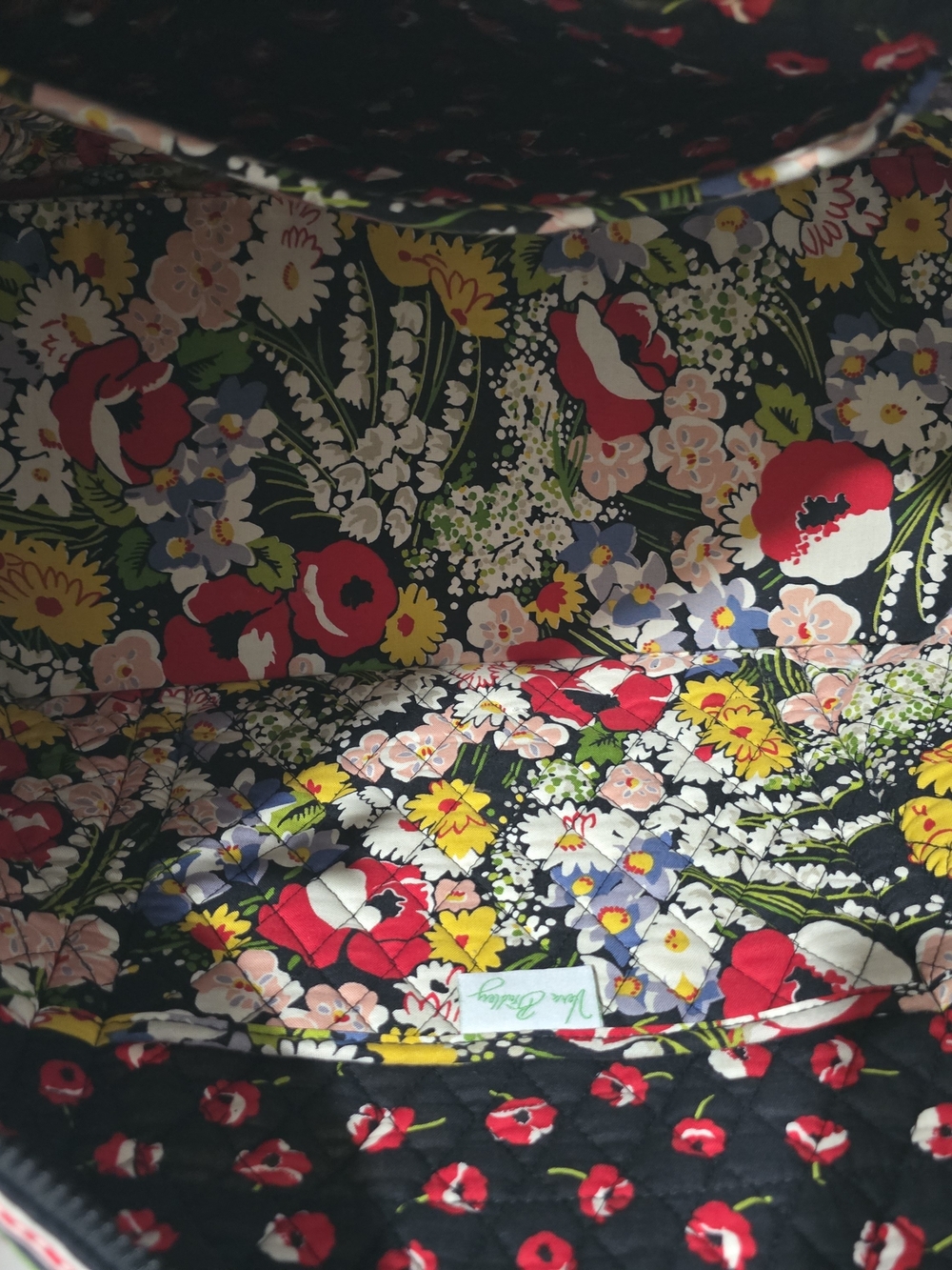 Vera Bradley Black Quilted Floral Tote with Red, Yellow, Blue and Green - Picture 3 of 3